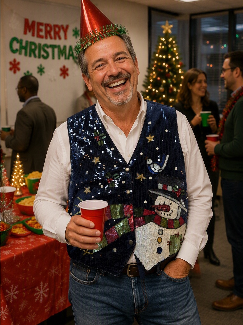 Beaded and Sequined Snowman Christmas Vest- Size 1X